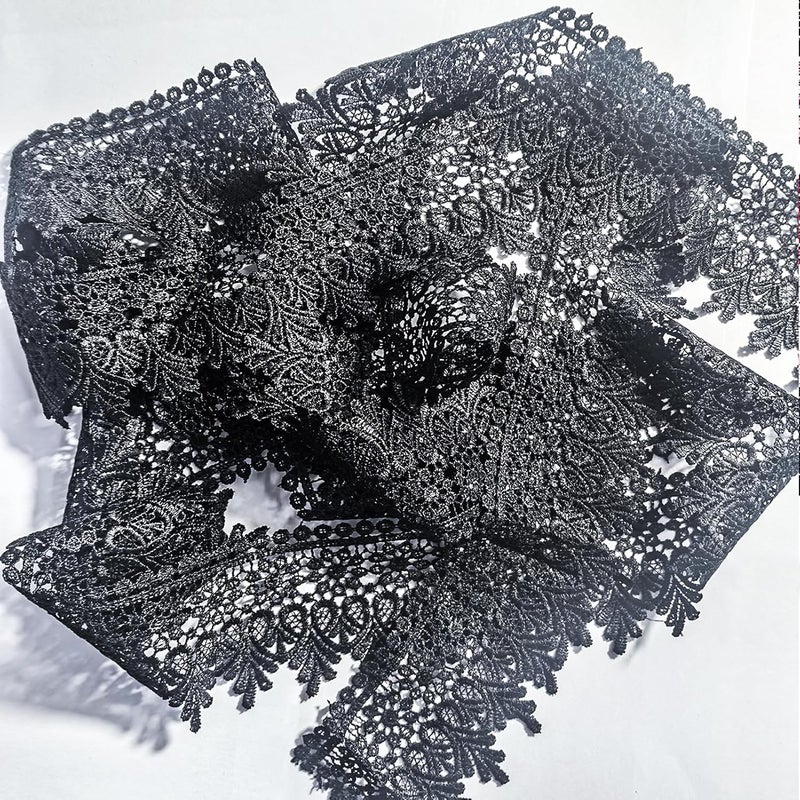 DKKUAYANGUP (Black Floral Lace Trim - 5 Yards, 9cm Wide | Wedding Dress Embellishment, Gift Packaging, Party Decor | DIY Sewing & Craft Supplies - Image 5